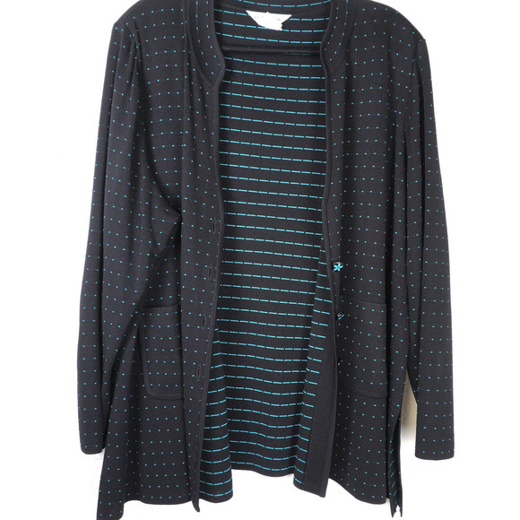 Exclusively Misook Button Front Geometric Polka Dot Cardigan Sz 3X EUC Classic - Picture 4 of 8